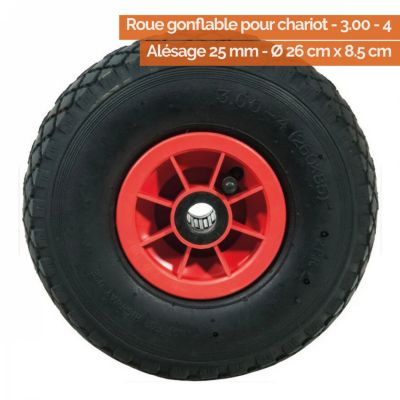 Lot de 2 roues gonflables pour chariot 26 x 8.5  cm - Axe 25 mm - Linxor
