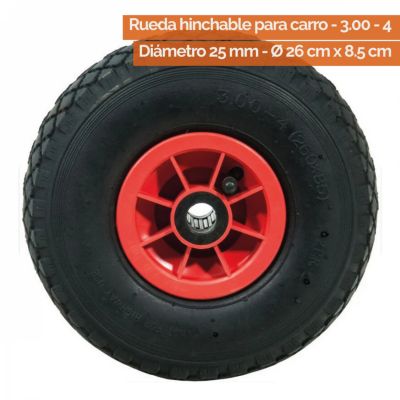 Lot de 2 roues gonflables pour chariot 26 x 8.5  cm - Axe 25 mm - Linxor