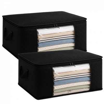 Lot de 2 sacs de rangement pliables pour vêtements, linge de maison avec poignées  - Tissu - 35 Litres - Noir - Vivezen