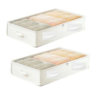 Lot de 2 sacs de rangement sous le lit avec fenêtre transparente, idéaux pour ranger couettes et couvertures (taille moyenne)