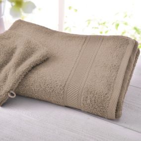 Lot de 2 serviette de toilette CLAIRE 50x100 beige ficelle en coton