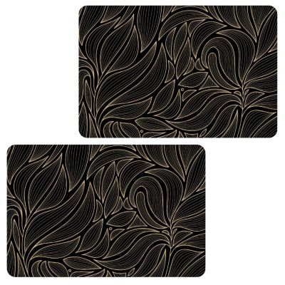 Lot de 2 sets de table motif feuillage avec encre métallique Or, L. 45 x l. 30 x H. 0.01 cm, COSMO