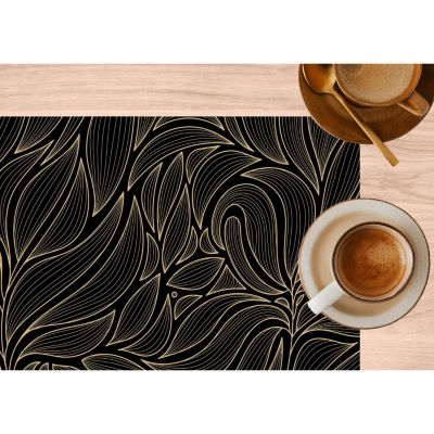 Lot de 2 sets de table motif feuillage avec encre métallique Or, L. 45 x l. 30 x H. 0.01 cm, COSMO