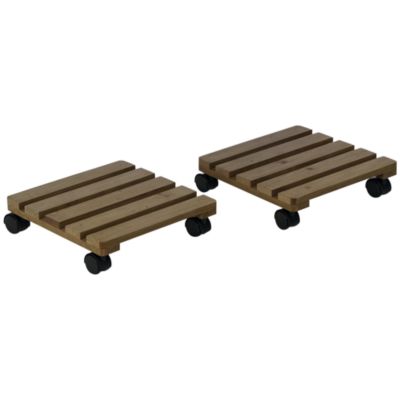 Lot de 2 supports de pots de fleurs à roulettes bois sapin pré-huilé