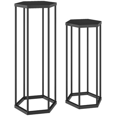 Lot de 2 supports plantes hexagonaux métal, intérieur et extérieur, jardin, terrasse, balcon