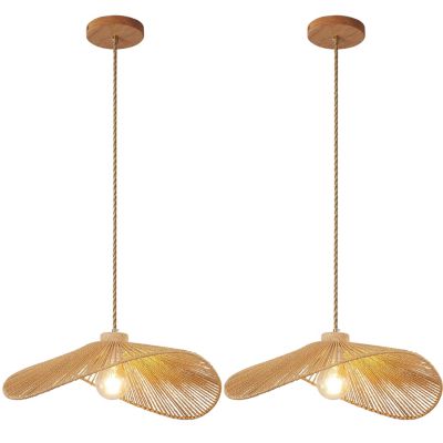 Lot de 2 suspensions bohèmes, lustre en corde de chanvre, plafonnier avec ampoule, lumière chaude (3000K), diamètre : 40 cm