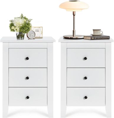 Lot de 2 Table de Chevet avec 3 Tiroirs 46x37x65 CM-TabledeNuitStyle Moderne pour Chambre à Coucher/Salon/Bureau Blanc