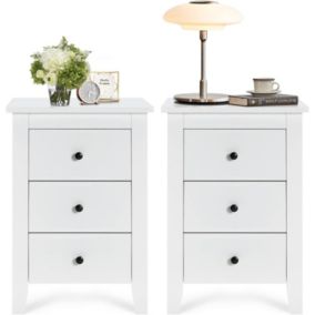 Lot de 2 Table de Chevet avec 3 Tiroirs 46x37x65 CM-TabledeNuitStyle Moderne pour Chambre à Coucher/Salon/Bureau Blanc