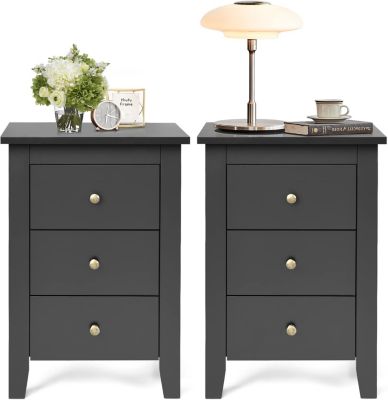 Lot de 2 Table de Chevet en Bois Table de Nuit avec 3 Tiroirs de Rangement Spacieux