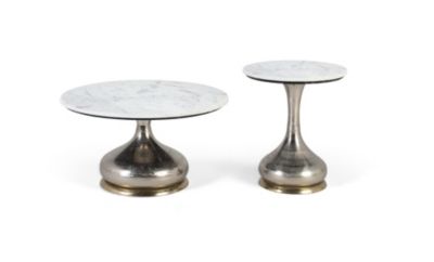 Lot de 2 tables basses avec plateau circulaire en marbre