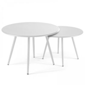 Lot de 2 tables basses de jardin en acier blanc Palavas  Oviala