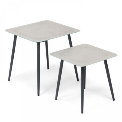 Lot de 2 tables basses de jardin en acier gris  Oviala