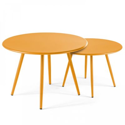 Lot de 2 tables basses de jardin en acier jaune Palavas  Oviala