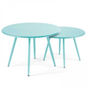Lot de 2 tables basses de jardin en acier turquoise 50 cm Palavas  Oviala