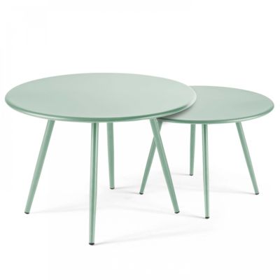 Lot de 2 tables basses de jardin en acier vert sauge 50 cm Palavas  Oviala