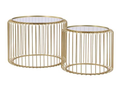 Lot de 2 tables basses en métal et verre - Doré - FERIDA