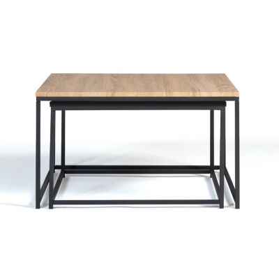 Lot de 2 tables basses design industriel géométrique - effet bois