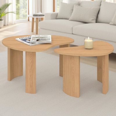 Lot de 2 tables basses gigognes COLINE 70/50 bois façon hêtre