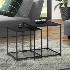 Lot de 2 tables basses gigognes DAVIS 40/45 en métal noir mat design industriel