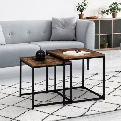 Lot de 2 tables basses gigognes DAYTON 40/45 effet vieilli design industriel