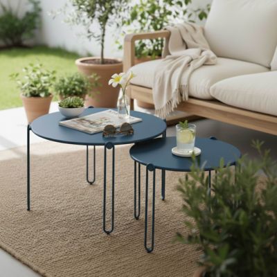 Lot de 2 tables basses gigognes de jardin bleu pacific  Oviala