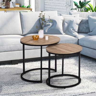 Lot de 2 tables basses gigognes style art déco acier doré verre trempé