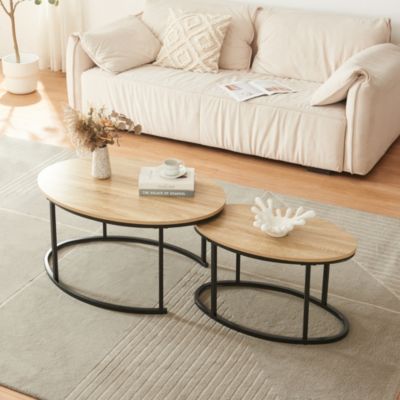 Lot de 2 tables basses gigognes Niederlande de tailles différentes noir effet chêne en.casa