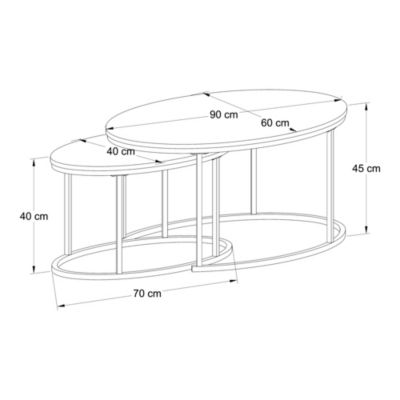Lot de 2 tables basses gigognes Niederlande de tailles différentes noir effet chêne en.casa