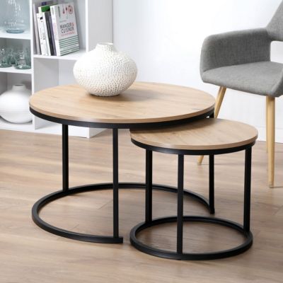 Lot de 2 Tables Basses Gigognes Rondes L70 cm - LENNY