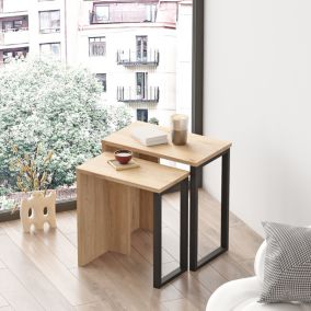 Lot de 2 tables basses gigognes Vesanto de tailles différentes effet chêne noir en.casa