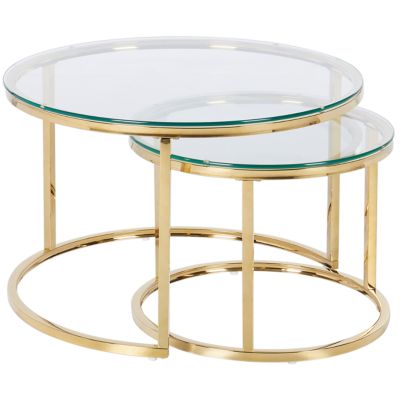 Lot de 2 tables basses GRANGE Verre de sécurité Doré