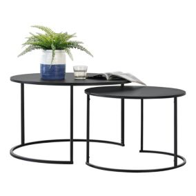 Lot de 2 Tables Basses Korenica Rondes Gigognes Noir en.casa