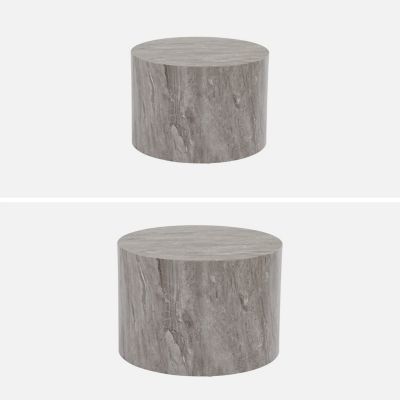 Lot de 2 tables basses PAROS rondes effet marbre gris. tables gigognes D.58 x H 40cm / D.50 x H 33cm