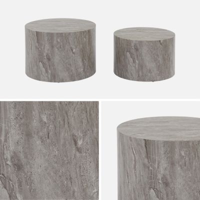 Lot de 2 tables basses PAROS rondes effet marbre gris. tables gigognes D.58 x H 40cm / D.50 x H 33cm