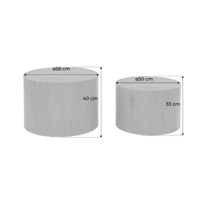 Lot de 2 tables basses PAROS rondes effet marbre gris. tables gigognes D.58 x H 40cm / D.50 x H 33cm