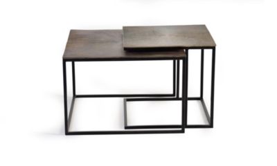 Lot de 2 tables basses plateau bronze et pieds métal