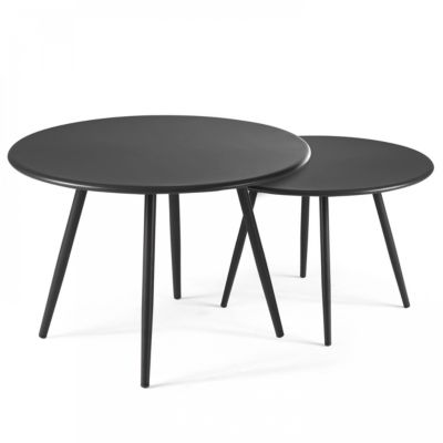 Lot de 2 tables basses ronde en acier anthracite Palavas  Oviala