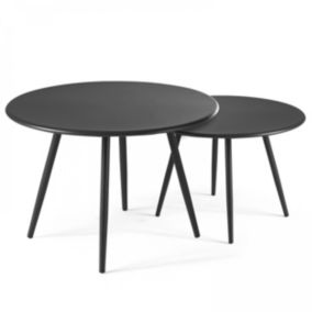 Lot de 2 tables basses ronde en acier anthracite Palavas  Oviala