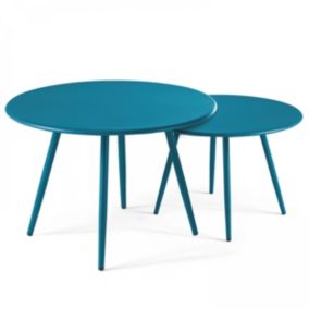 Lot de 2 tables basses ronde en acier bleu pacific Palavas  Oviala