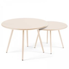 Lot de 2 tables basses ronde en acier ivoire 50 cm Palavas  Oviala