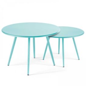 Lot de 2 tables basses ronde en acier turquoise 50 cm Palavas  Oviala