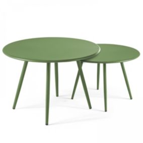 Lot de 2 tables basses ronde en acier vert cactus Palavas  Oviala