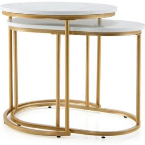 Lot de 2 Tables Basses Rondes en Faux Marbre Tables d appoint Gigognes Meuble de Decoration Interieure Multifonctionnelle