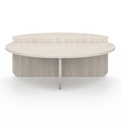Lot de 2 tables basses rondes GUILIA 90 cm asymétriques effet travertin