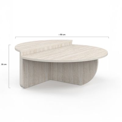 Lot de 2 tables basses rondes GUILIA 90 cm asymétriques effet travertin