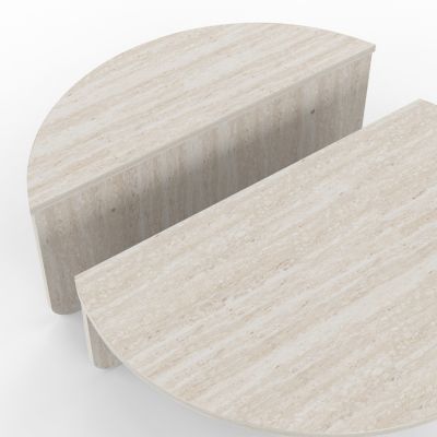 Lot de 2 tables basses rondes GUILIA 90 cm asymétriques effet travertin
