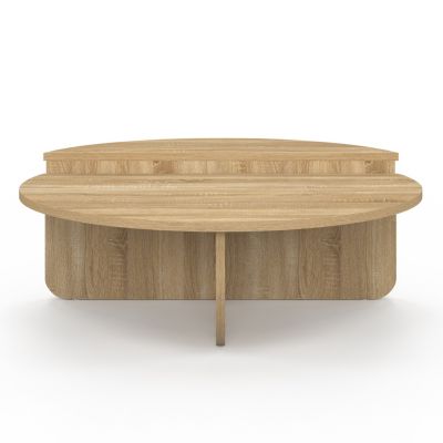 Lot de 2 tables basses rondes GUILIA 90 cm asymétriques façon hêtre