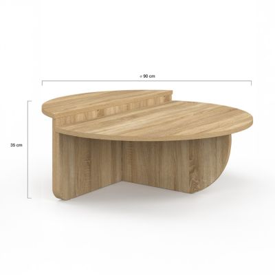 Lot de 2 tables basses rondes GUILIA 90 cm asymétriques façon hêtre