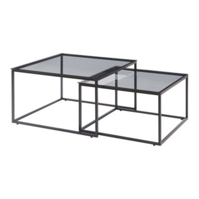 Lot de 2 tables basses Tromlaslo gigognes verre fumé gris en.casa