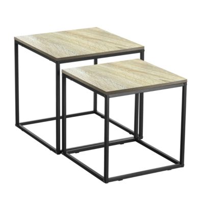 Lot de 2 tables d'appoint carrées, bout de canapé moderne en bois avec pieds métal - Longueur 34 x profondeur 34 x Hauteur 37 cm